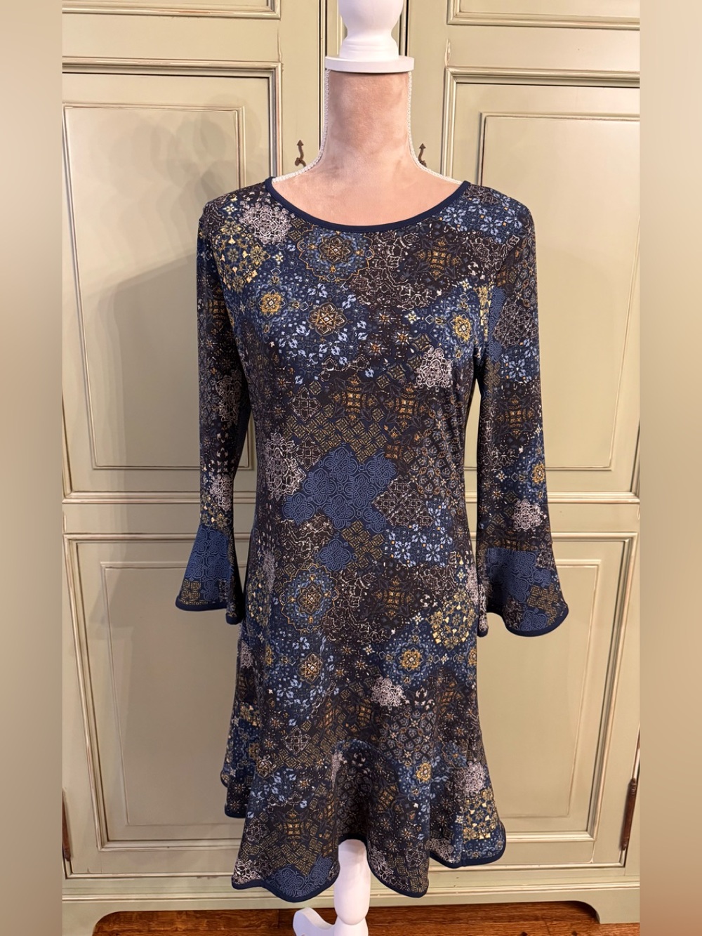 Michael Kors Collection Navy Multi Floral-Print Long Sleeve Dress